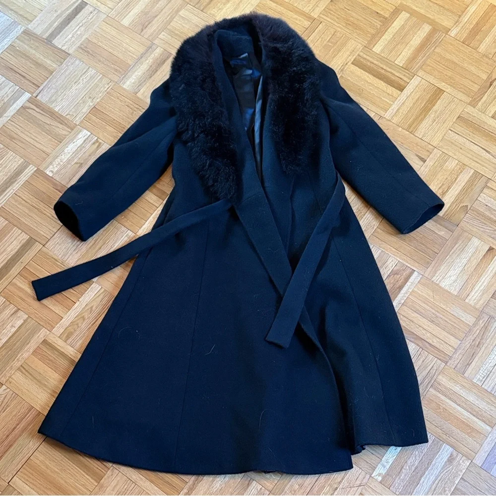 Vintage Domino’s Black Faux Fur-Trimmed Women's Coat - Picture 3 of 4